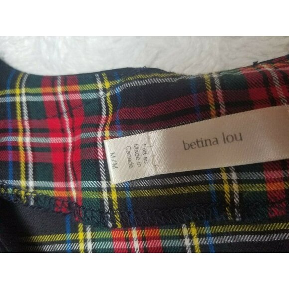 Betina Lou Red Tartan Plaid Flannel Shirt Dress Size Medium Belted Short Sleeve - Picture 4 of 7